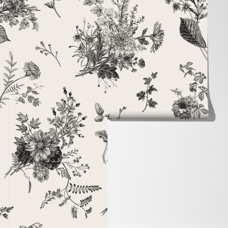 Fototapeta klasyczny czarno-biały wzór kwiatowy – Wallissimo® Fototapeta klasyczny czarno-biały wzór kwiatowy – Wallissimo®