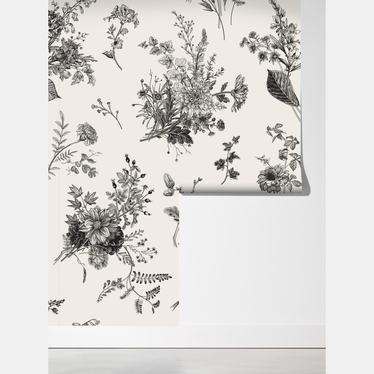 Fototapeta klasyczny czarno-biały wzór kwiatowy – Wallissimo® Fototapeta klasyczny czarno-biały wzór kwiatowy – Wallissimo®