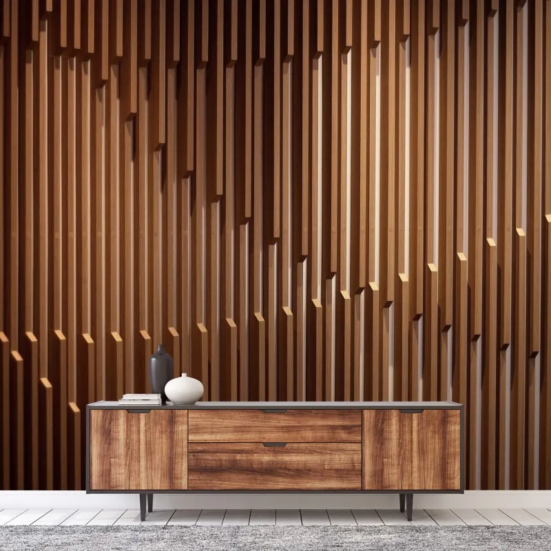 Wall mural warm wooden slat wall pattern