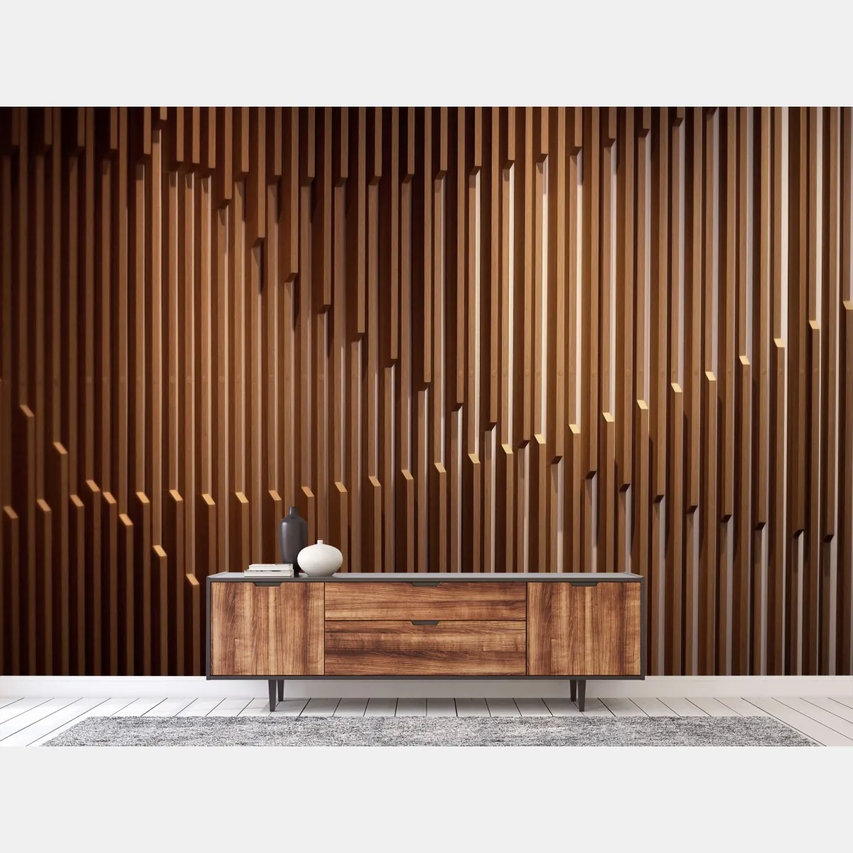 Fototapeta ciepły wzór drewnianych lameli na ścianę – Wallissimo® Fototapeta ciepły wzór drewnianych lameli na ścianę – Wallissimo®