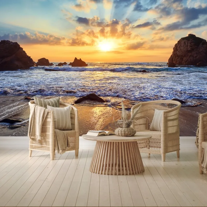 Wall mural sunset over rocky coast