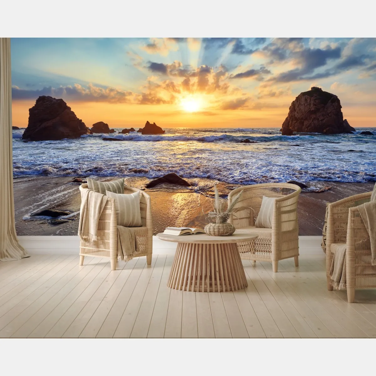 Fototapeta zachód słońca nad skalistym wybrzeżem – Wallissimo® Fototapeta zachód słońca nad skalistym wybrzeżem – Wallissimo®