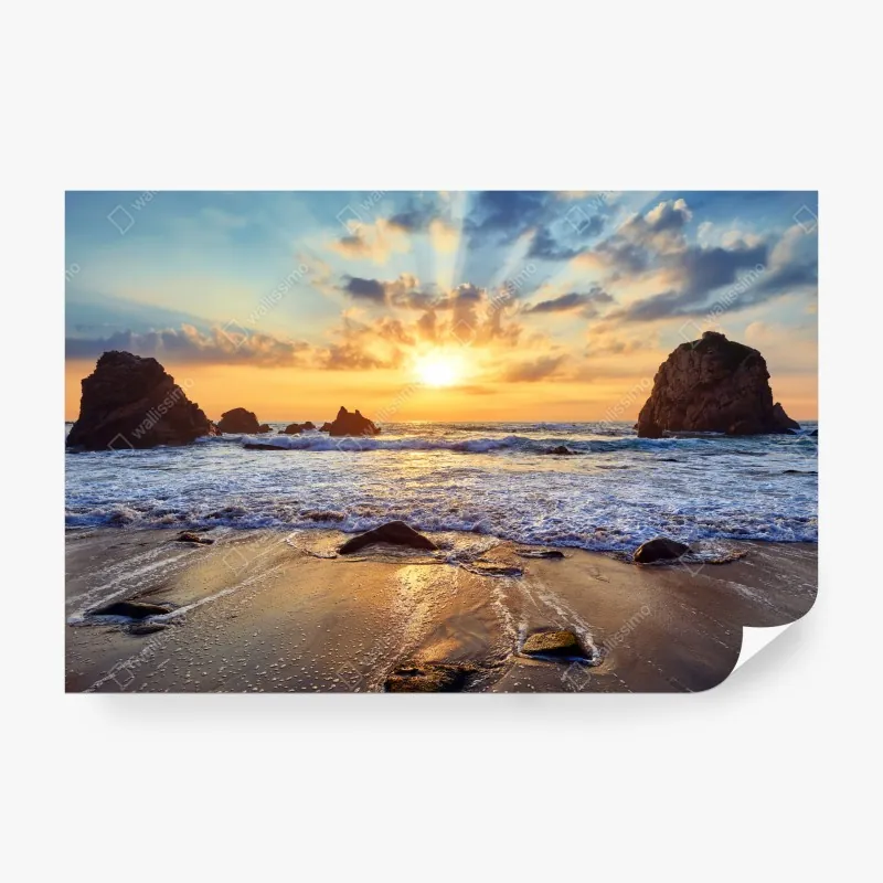 Wall mural sunset over rocky coast