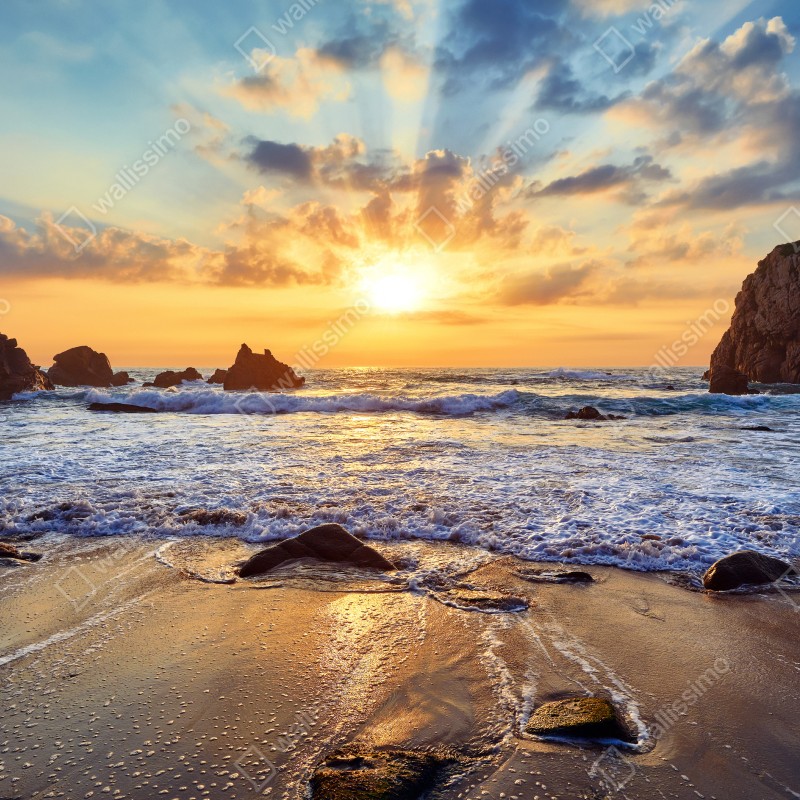Fototapeta zachód słońca nad skalistym wybrzeżem – Wallissimo® Fototapeta zachód słońca nad skalistym wybrzeżem – Wallissimo®