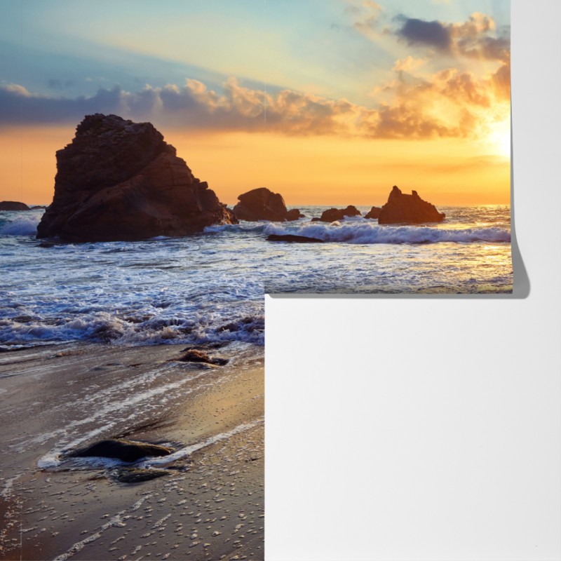 Fototapeta zachód słońca nad skalistym wybrzeżem – Wallissimo® Fototapeta zachód słońca nad skalistym wybrzeżem – Wallissimo®