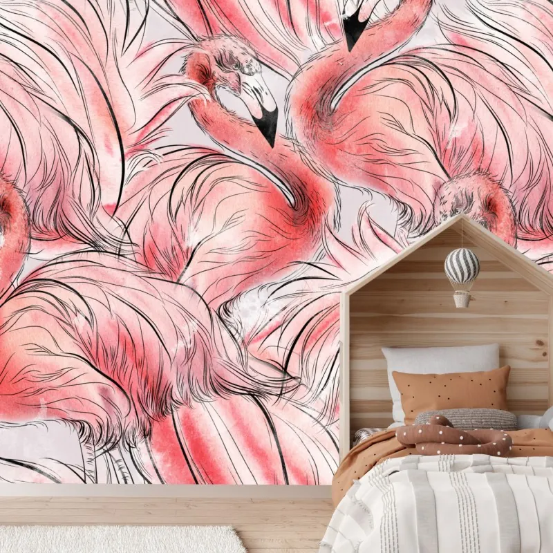 Wall mural watercolor flamingo seamless pattern