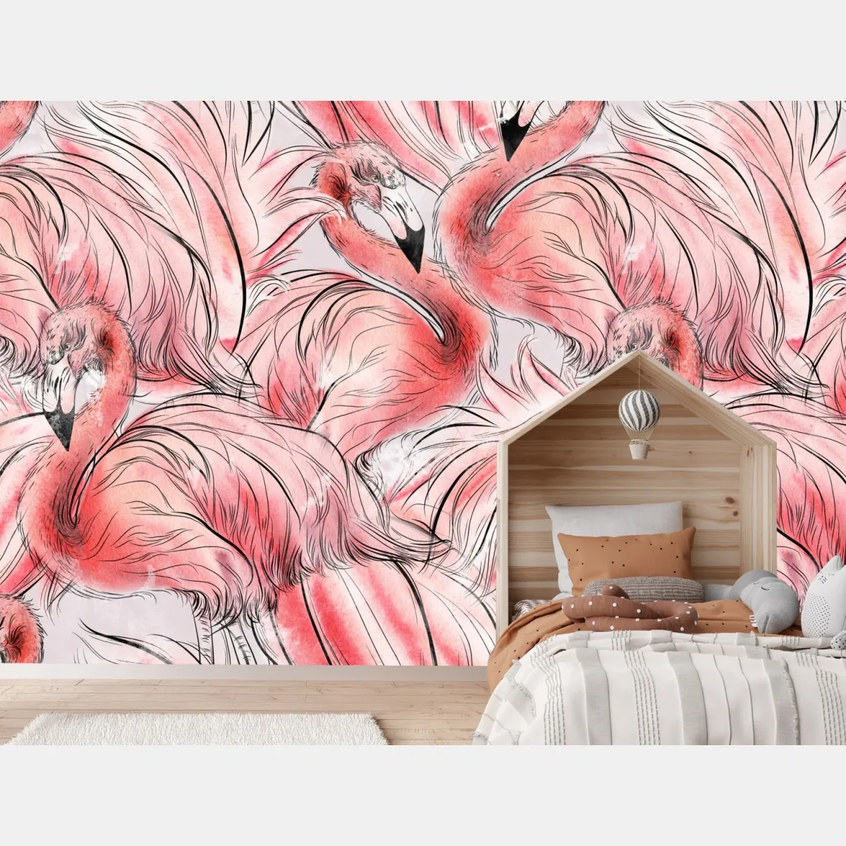 Fototapeta akwarelowy wzór z flamingami – Wallissimo® Fototapeta akwarelowy wzór z flamingami – Wallissimo®