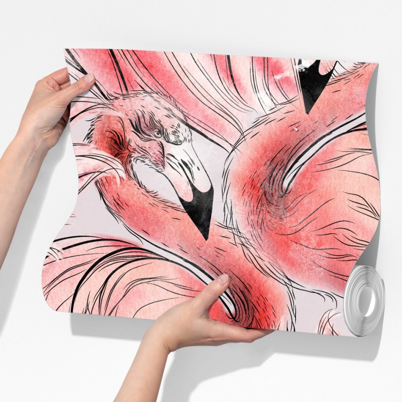 Fototapeta akwarelowy wzór z flamingami – Wallissimo® Fototapeta akwarelowy wzór z flamingami – Wallissimo®