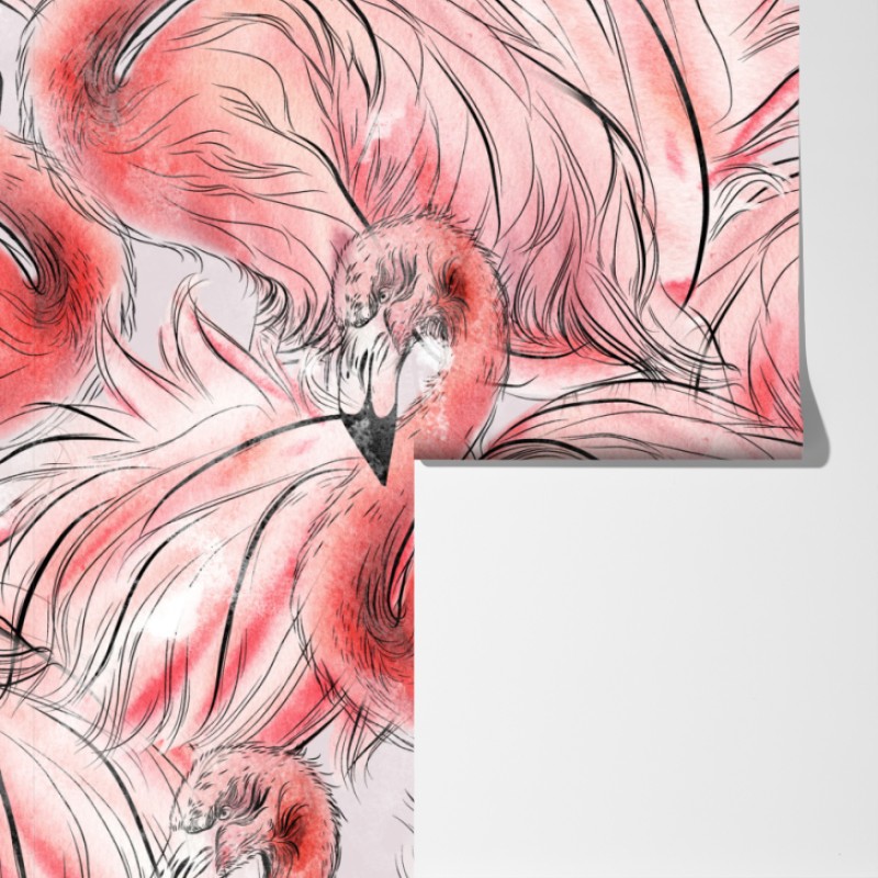 Fototapeta akwarelowy wzór z flamingami – Wallissimo® Fototapeta akwarelowy wzór z flamingami – Wallissimo®