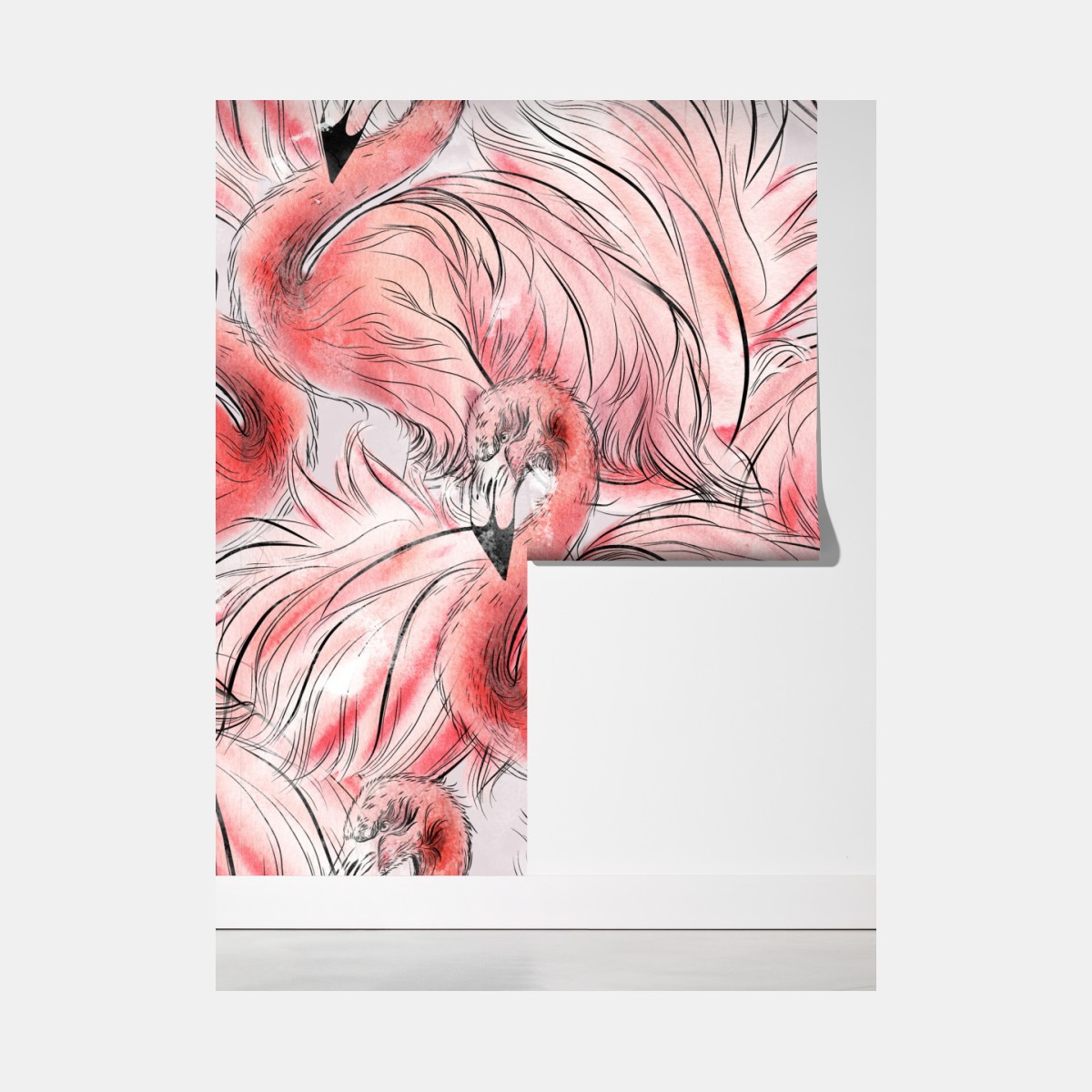 Fototapeta akwarelowy wzór z flamingami – Wallissimo® Fototapeta akwarelowy wzór z flamingami – Wallissimo®