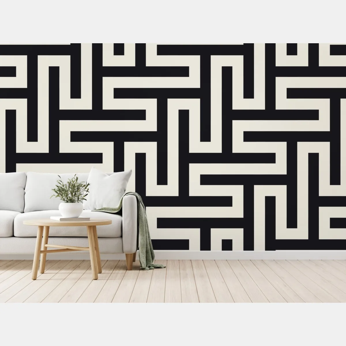 Fototapeta geometryczny wzór labiryntu w beżu i czerni – Wallissimo® Fototapeta geometryczny wzór labiryntu w beżu i czerni – Wallissimo®