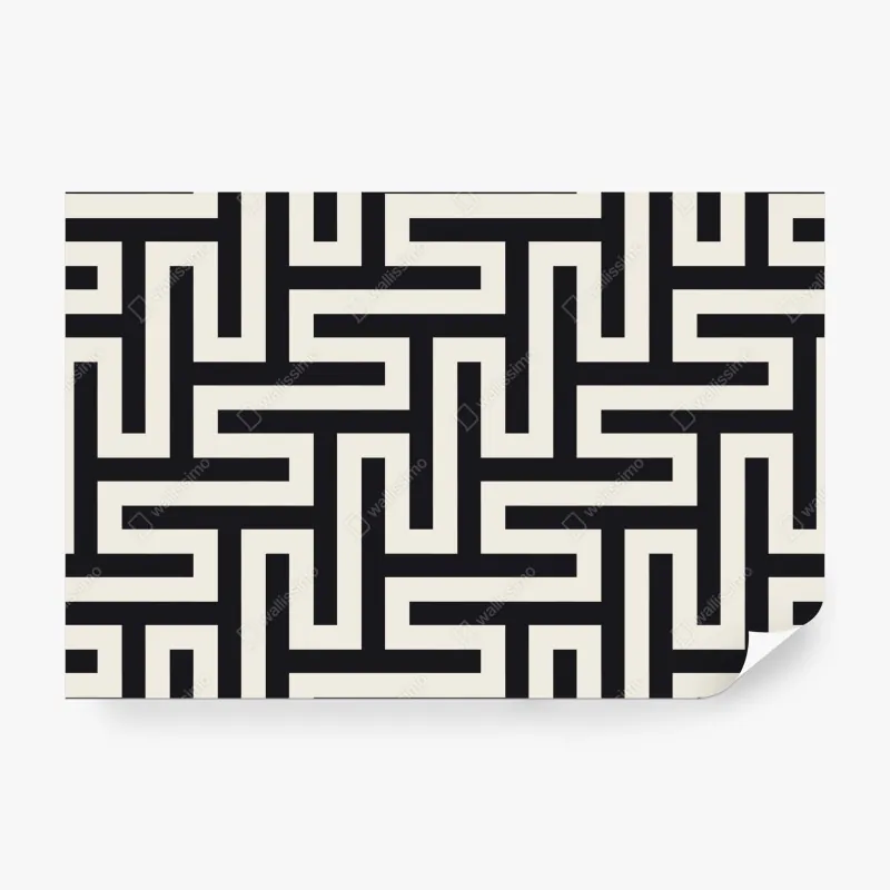 Wall mural geometric maze pattern in beige and black