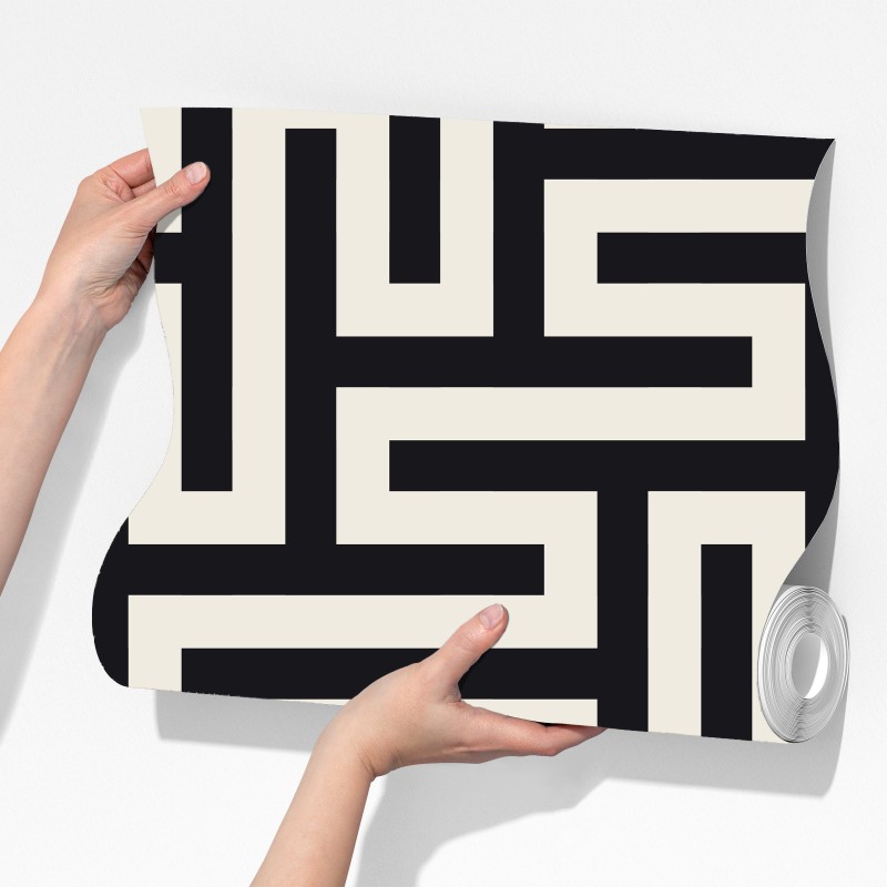 Fototapeta geometryczny wzór labiryntu w beżu i czerni – Wallissimo® Fototapeta geometryczny wzór labiryntu w beżu i czerni – Wallissimo®