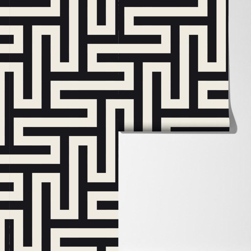 Fototapeta geometryczny wzór labiryntu w beżu i czerni – Wallissimo® Fototapeta geometryczny wzór labiryntu w beżu i czerni – Wallissimo®