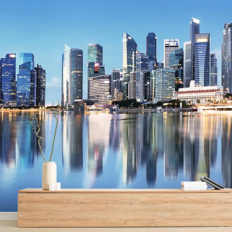 Fototapeta nowoczesna panorama miasta odbita w wodzie – Wallissimo® Fototapeta nowoczesna panorama miasta odbita w wodzie – Wallissimo®