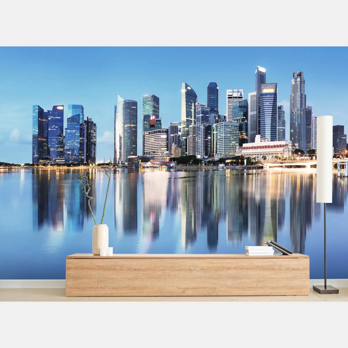 Fototapeta nowoczesna panorama miasta odbita w wodzie – Wallissimo® Fototapeta nowoczesna panorama miasta odbita w wodzie – Wallissimo®