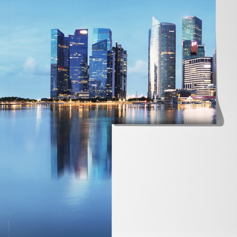 Fototapeta nowoczesna panorama miasta odbita w wodzie – Wallissimo® Fototapeta nowoczesna panorama miasta odbita w wodzie – Wallissimo®