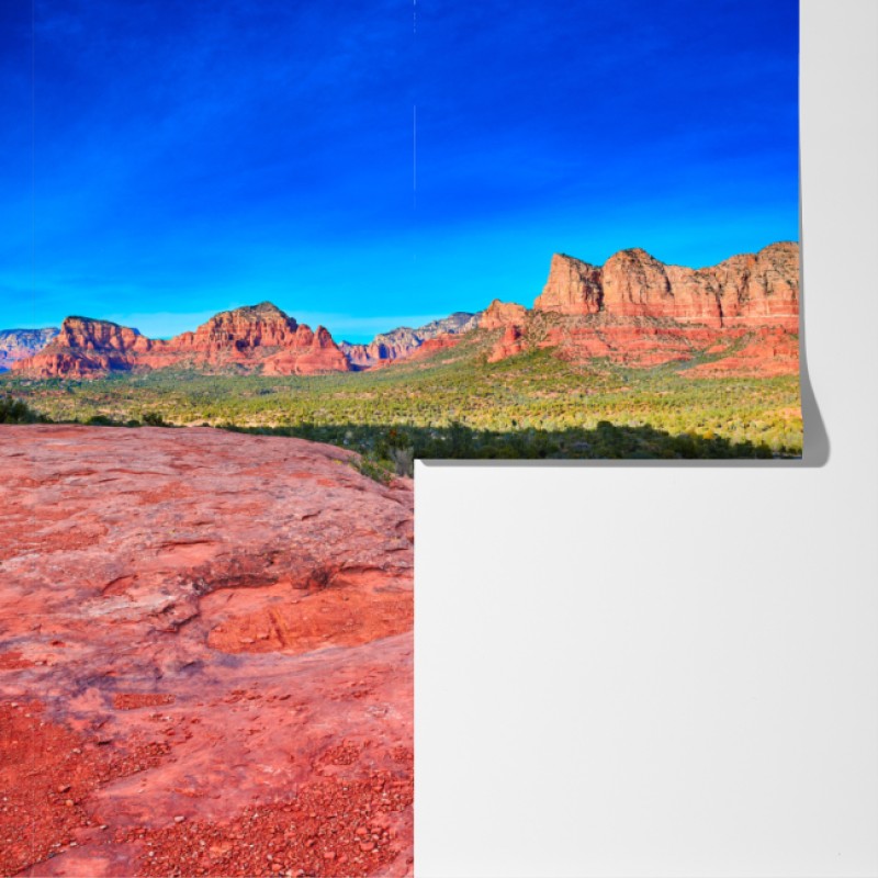 Fototapeta panoramiczny widok na Bell Rock i Courthouse Butte, Sedona – Wallissimo® Fototapeta panoramiczny widok na Bell Rock i Courthouse Butte, Sedona – Wallissimo®