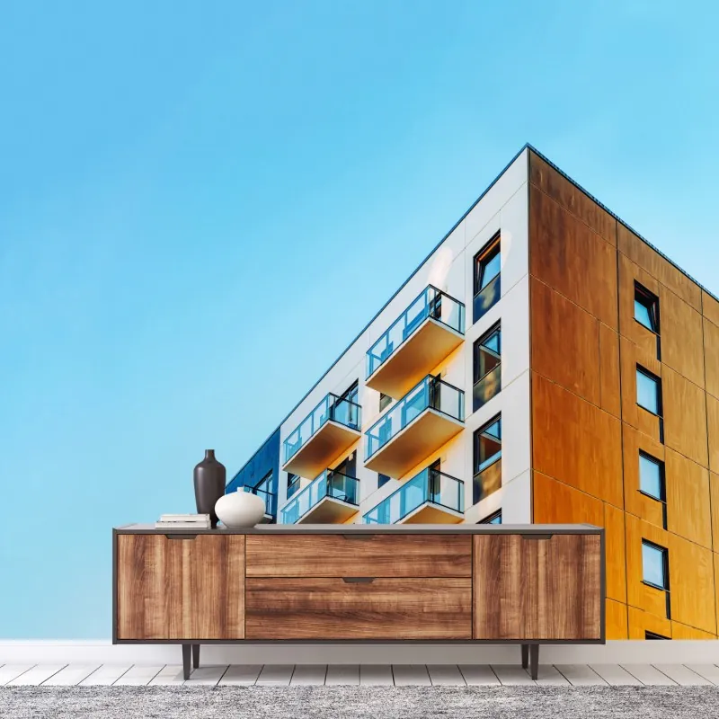 Wall mural modern apartment building with balconies
