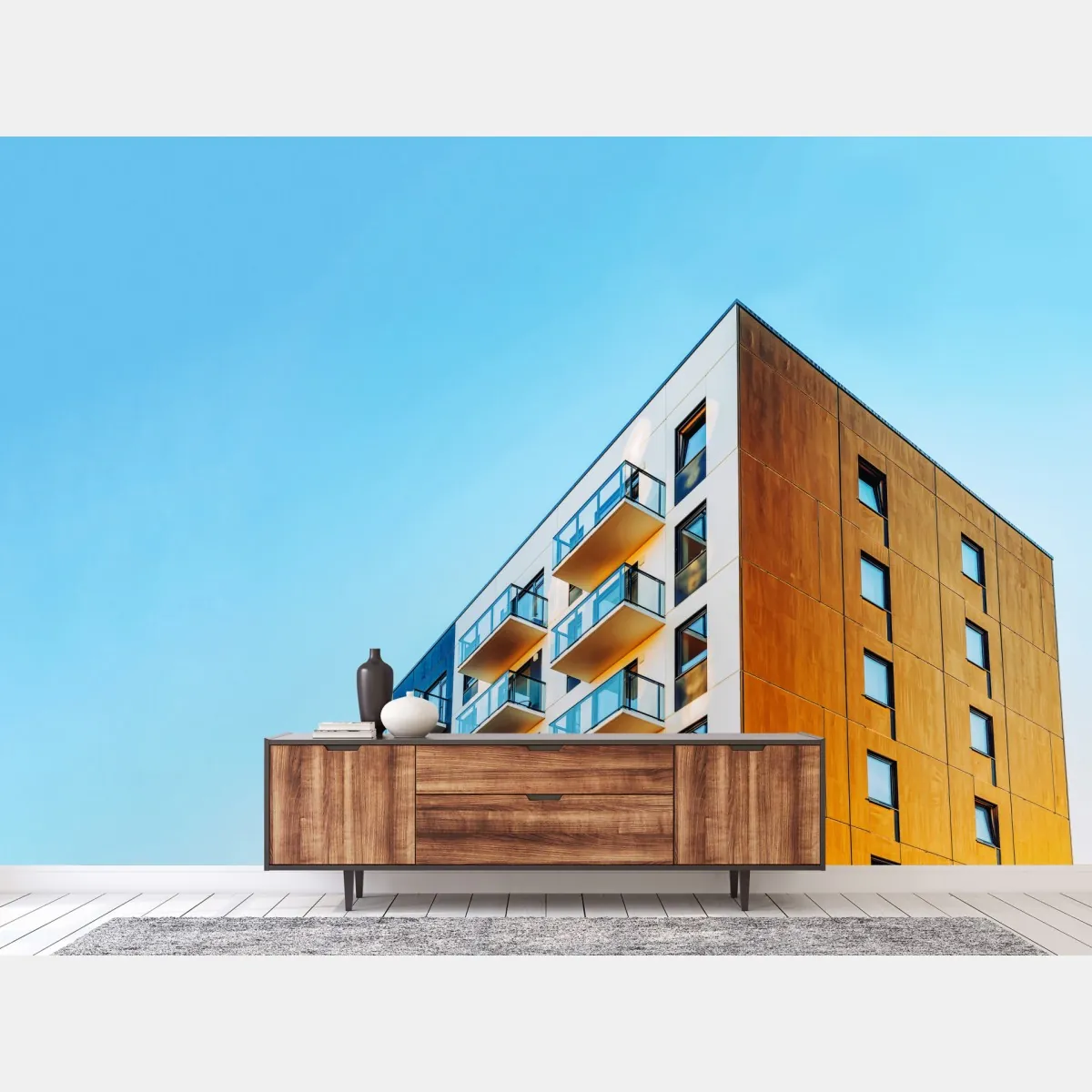 Fototapeta nowoczesny budynek mieszkalny z balkonami – Wallissimo® Fototapeta nowoczesny budynek mieszkalny z balkonami – Wallissimo®