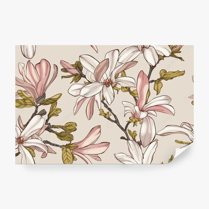Wall mural blush magnolia botanical pattern