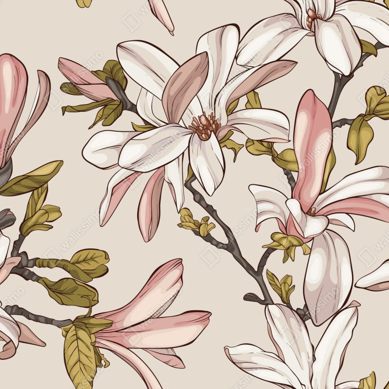 Fototapeta pastelowe magnolie na beżowym tle – Wallissimo® Fototapeta pastelowe magnolie na beżowym tle – Wallissimo®