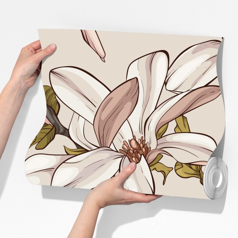 Fototapeta pastelowe magnolie na beżowym tle – Wallissimo® Fototapeta pastelowe magnolie na beżowym tle – Wallissimo®