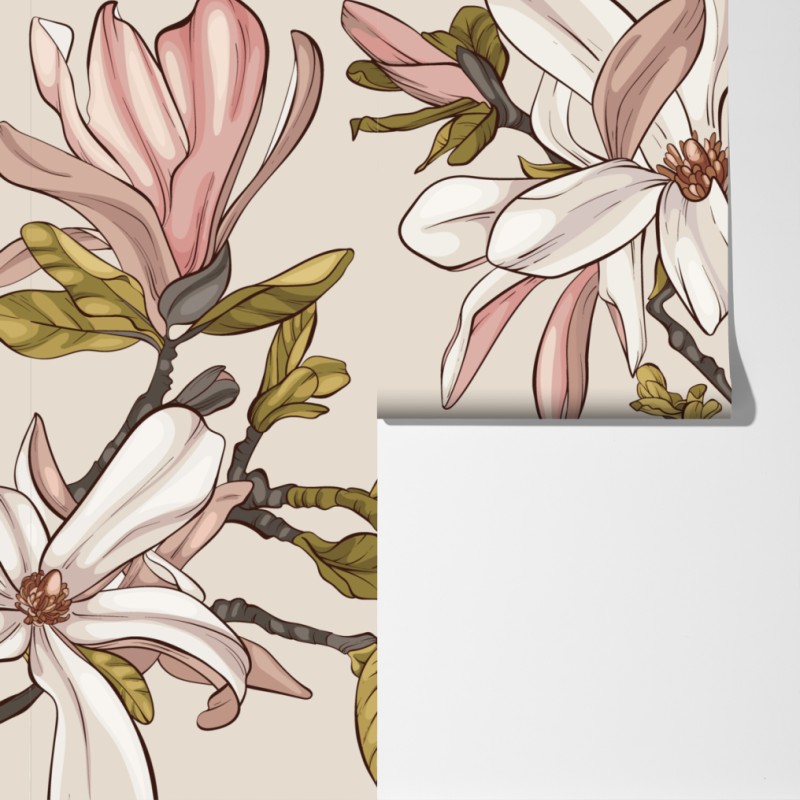 Fototapeta pastelowe magnolie na beżowym tle – Wallissimo® Fototapeta pastelowe magnolie na beżowym tle – Wallissimo®