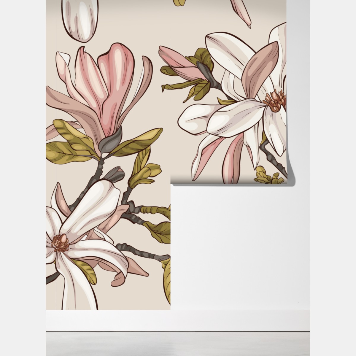 Fototapeta pastelowe magnolie na beżowym tle – Wallissimo® Fototapeta pastelowe magnolie na beżowym tle – Wallissimo®