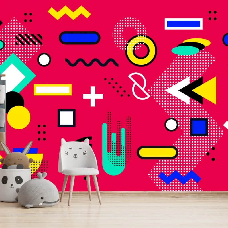 Wall mural vibrant geometric pop pattern