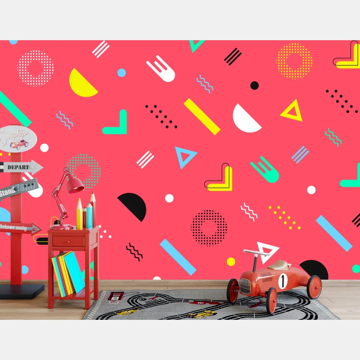 Fototapeta żywy memphis geometryczny wzór – Wallissimo® Fototapeta żywy memphis geometryczny wzór – Wallissimo®