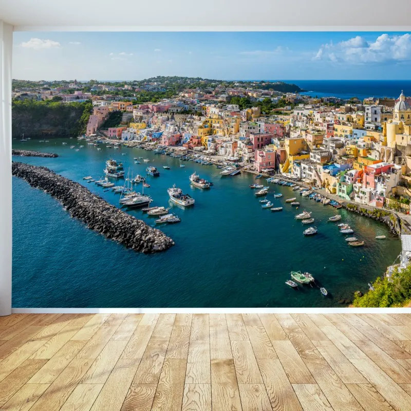 Wall mural colorful mediterranean harbor panorama