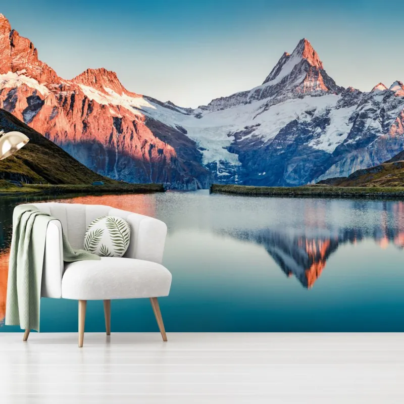 Wall mural sunset reflections at Bachalpsee, Switzerland