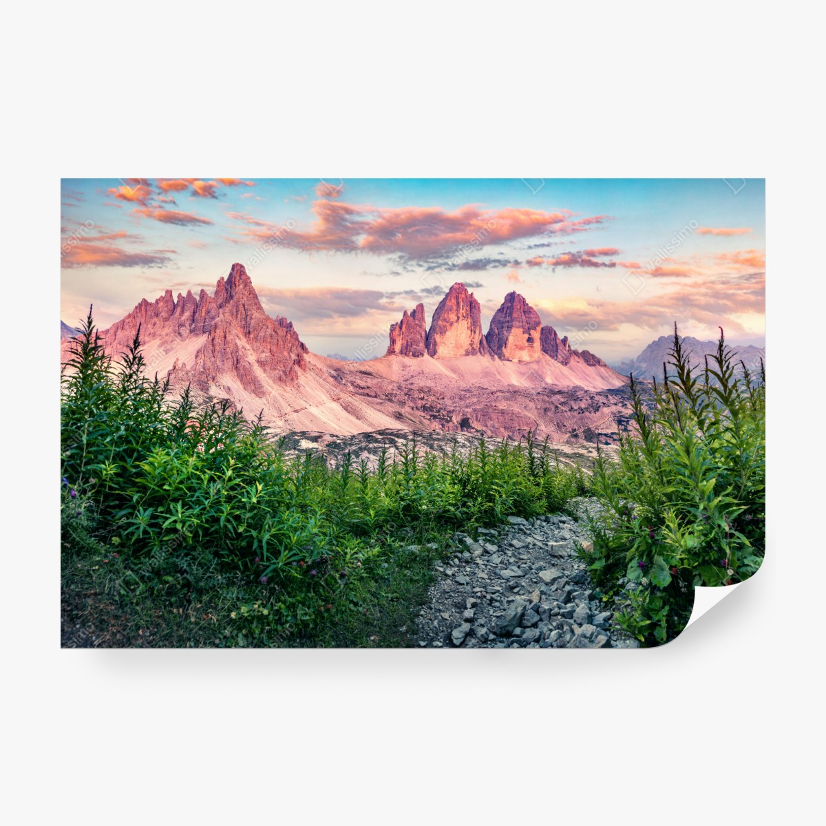 Fototapeta zachód słońca w Tre Cime di Lavaredo – Wallissimo® Fototapeta zachód słońca w Tre Cime di Lavaredo – Wallissimo®
