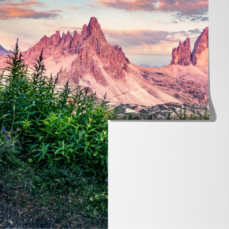 Fototapeta zachód słońca w Tre Cime di Lavaredo – Wallissimo® Fototapeta zachód słońca w Tre Cime di Lavaredo – Wallissimo®