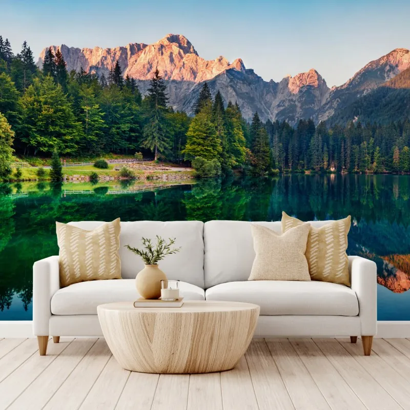 Wall mural calm morning at Fusine Lake, Julian Alps