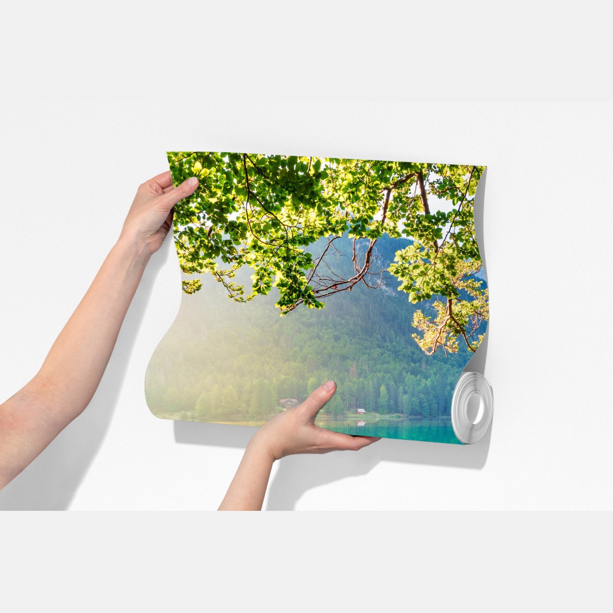 Fototapeta poranek nad jeziorem Fusine z Mangartem – Wallissimo® Fototapeta poranek nad jeziorem Fusine z Mangartem – Wallissimo®