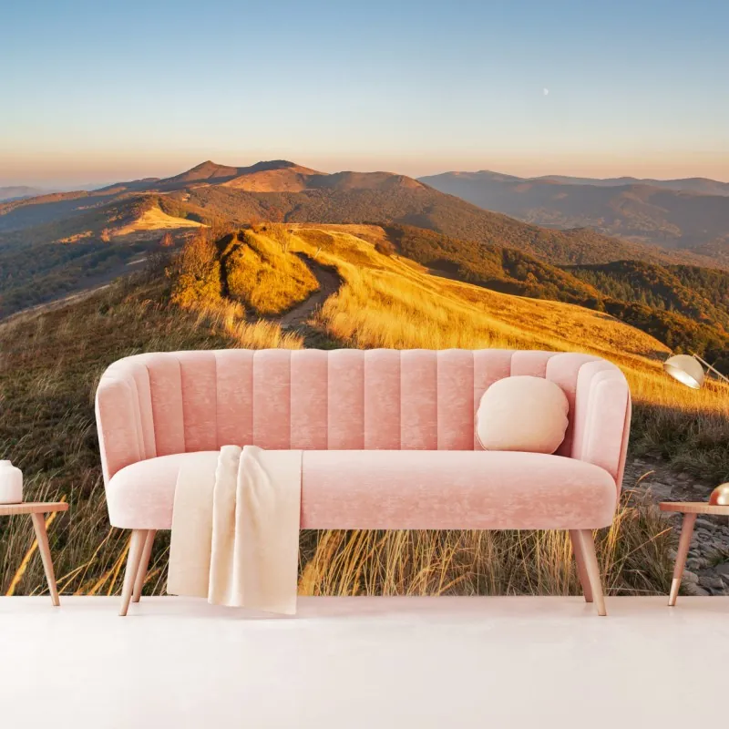 Fototapeta złota grzęda górska o zachodzie słońca – Wallissimo® Fototapeta złota grzęda górska o zachodzie słońca – Wallissimo®