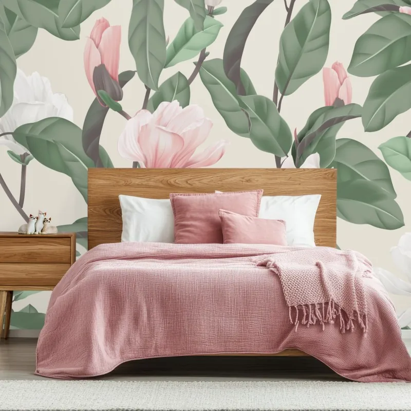 Wall mural vintage magnolia floral pattern