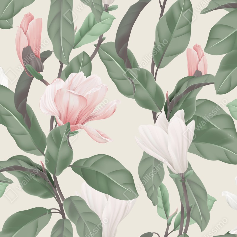 Fototapeta pastelowy wzór z magnolią – Wallissimo® Fototapeta pastelowy wzór z magnolią – Wallissimo®