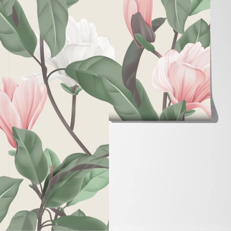 Fototapeta pastelowy wzór z magnolią – Wallissimo® Fototapeta pastelowy wzór z magnolią – Wallissimo®