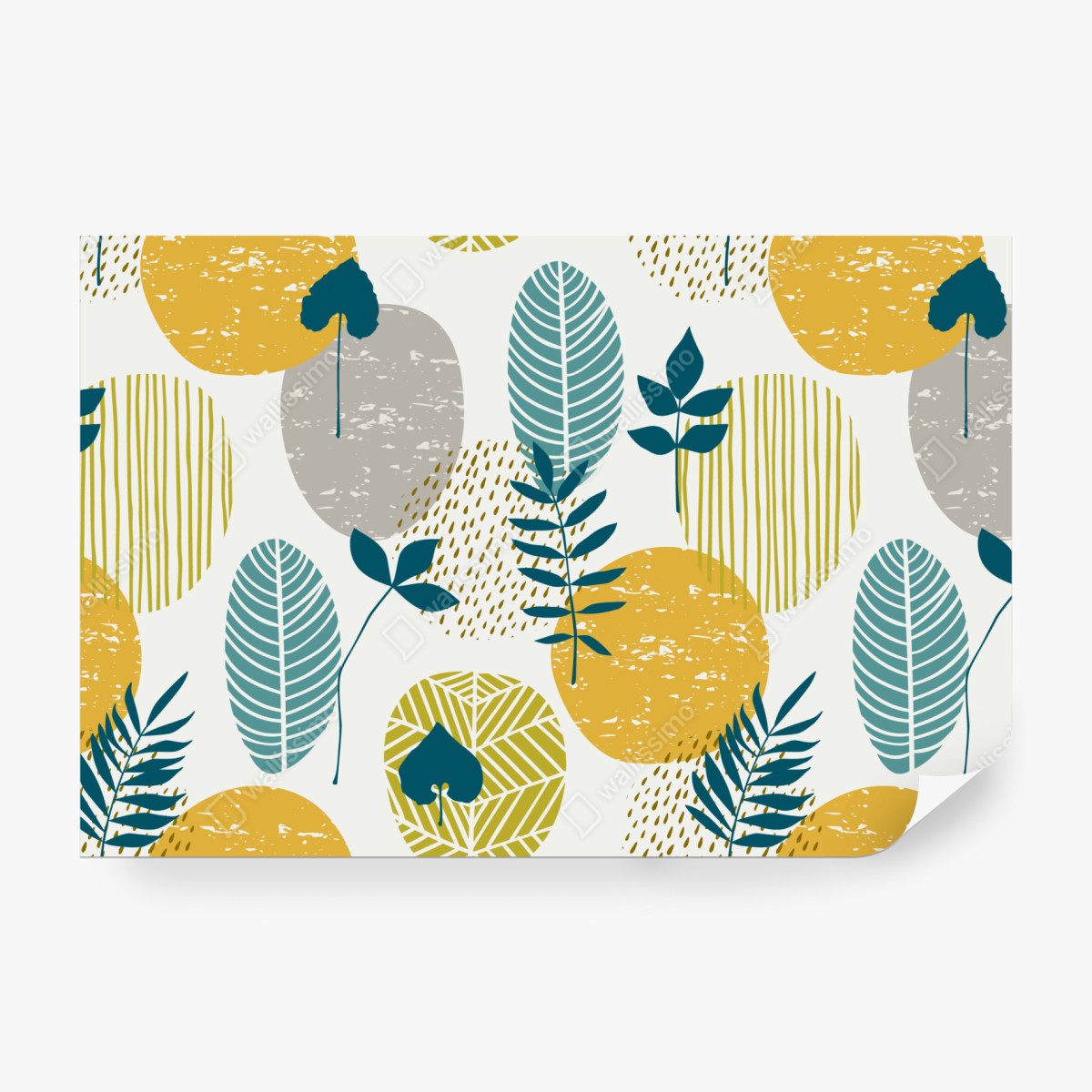 Fototapeta turkusowo-musztardowy botaniczny wzór – Wallissimo® Fototapeta turkusowo-musztardowy botaniczny wzór – Wallissimo®