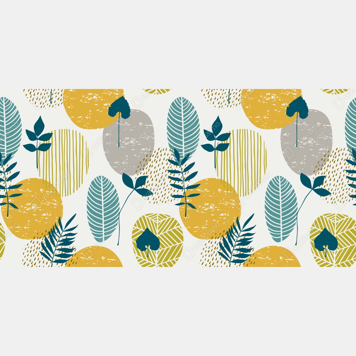 Fototapeta turkusowo-musztardowy botaniczny wzór – Wallissimo® Fototapeta turkusowo-musztardowy botaniczny wzór – Wallissimo®