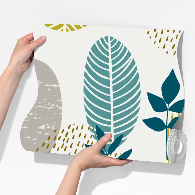 Fototapeta turkusowo-musztardowy botaniczny wzór – Wallissimo® Fototapeta turkusowo-musztardowy botaniczny wzór – Wallissimo®