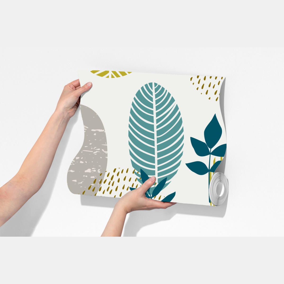 Fototapeta turkusowo-musztardowy botaniczny wzór – Wallissimo® Fototapeta turkusowo-musztardowy botaniczny wzór – Wallissimo®