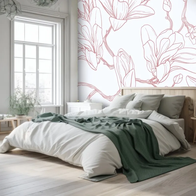 Wall mural delicate magnolia floral pattern in soft pink