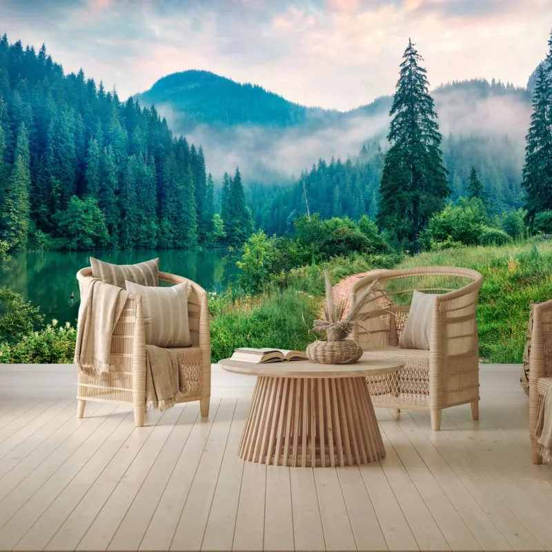 Wall mural misty morning at Lacu Roșu