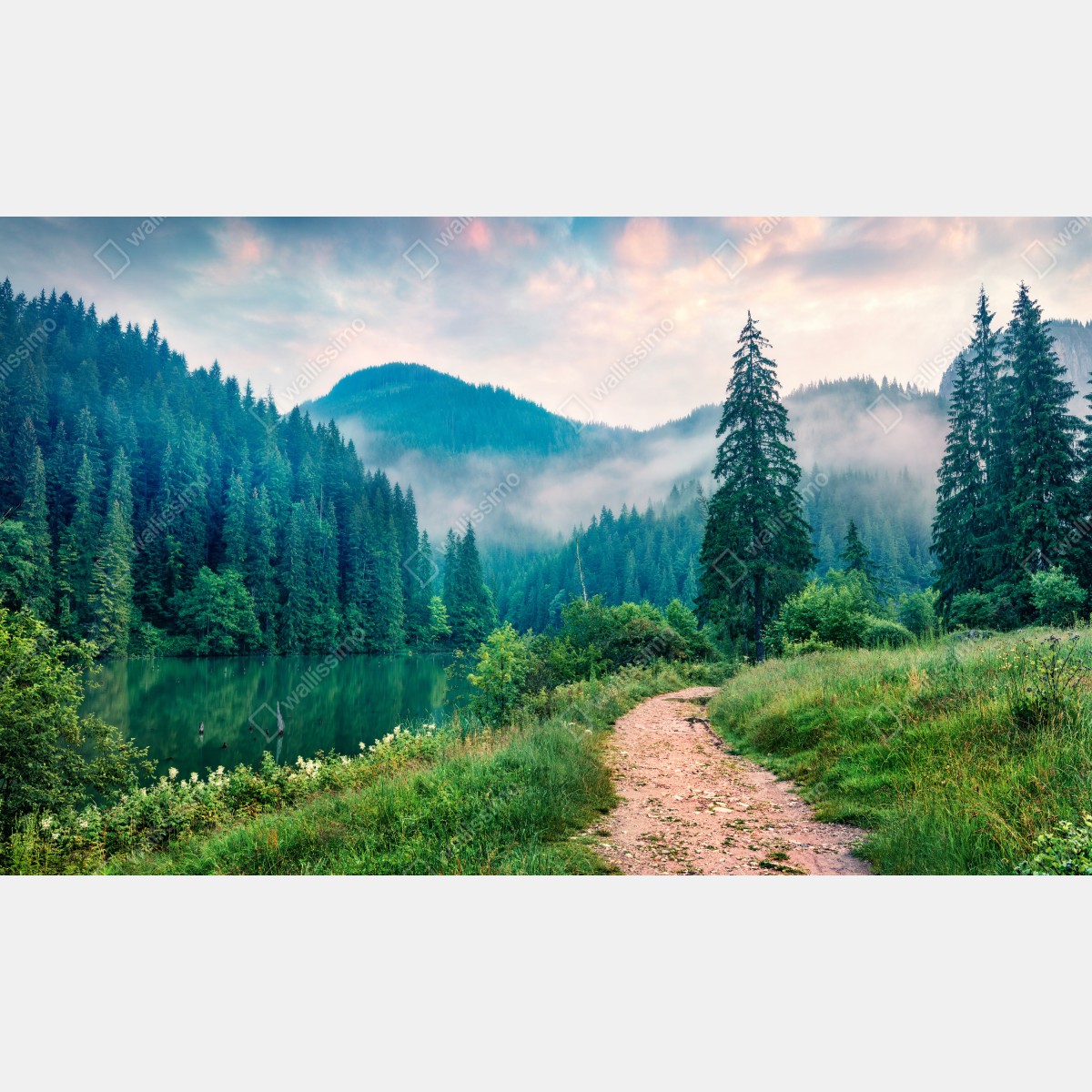 Fototapeta mglisty poranek nad Lacu Roșu – Wallissimo® Fototapeta mglisty poranek nad Lacu Roșu – Wallissimo®