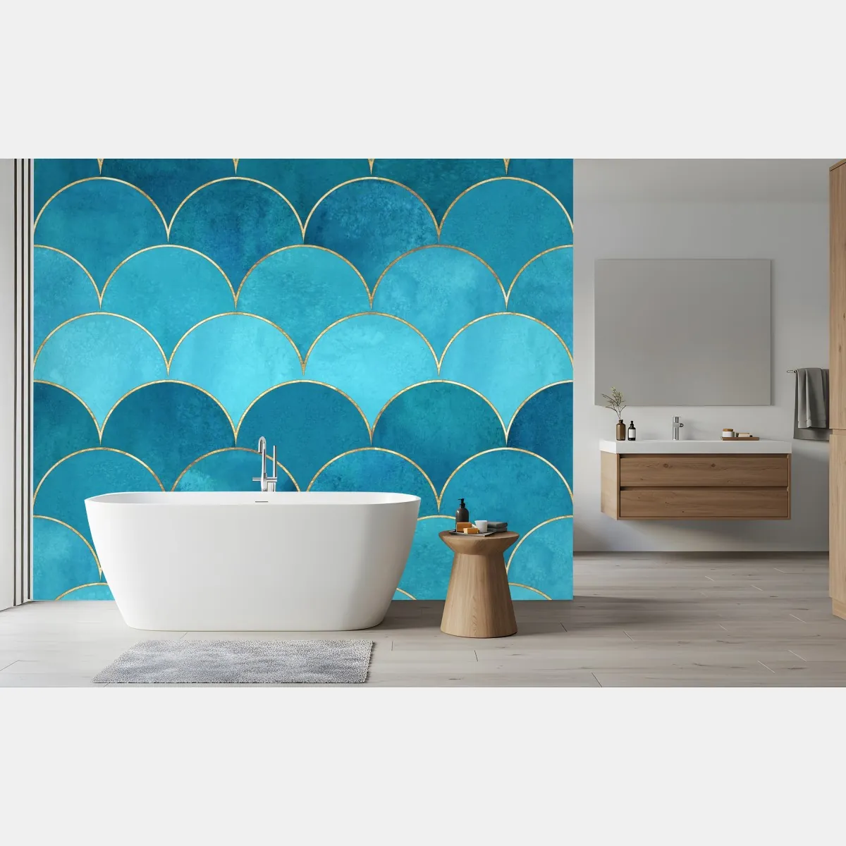 Fototapeta turkusowy wzór łusek z złotymi detalami – Wallissimo® Fototapeta turkusowy wzór łusek z złotymi detalami – Wallissimo®
