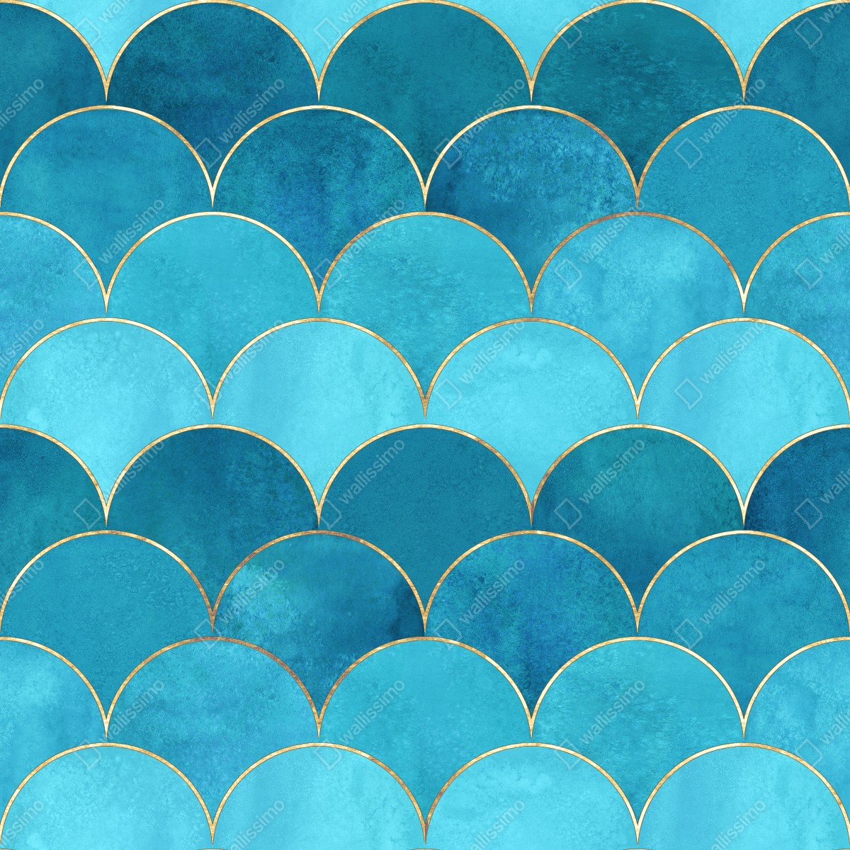 Fototapeta turkusowy wzór łusek z złotymi detalami – Wallissimo® Fototapeta turkusowy wzór łusek z złotymi detalami – Wallissimo®